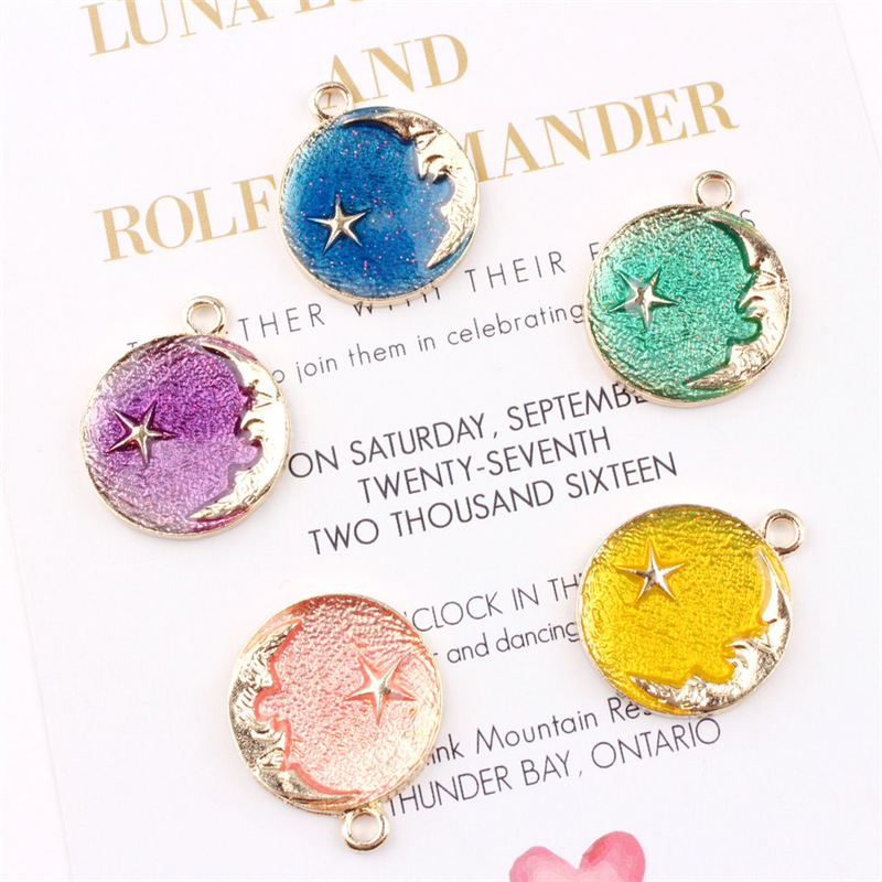 diy Korean jewelry accessories K gold oil drop alloy small pendant bracelet pendant oil drop shine Moon Star