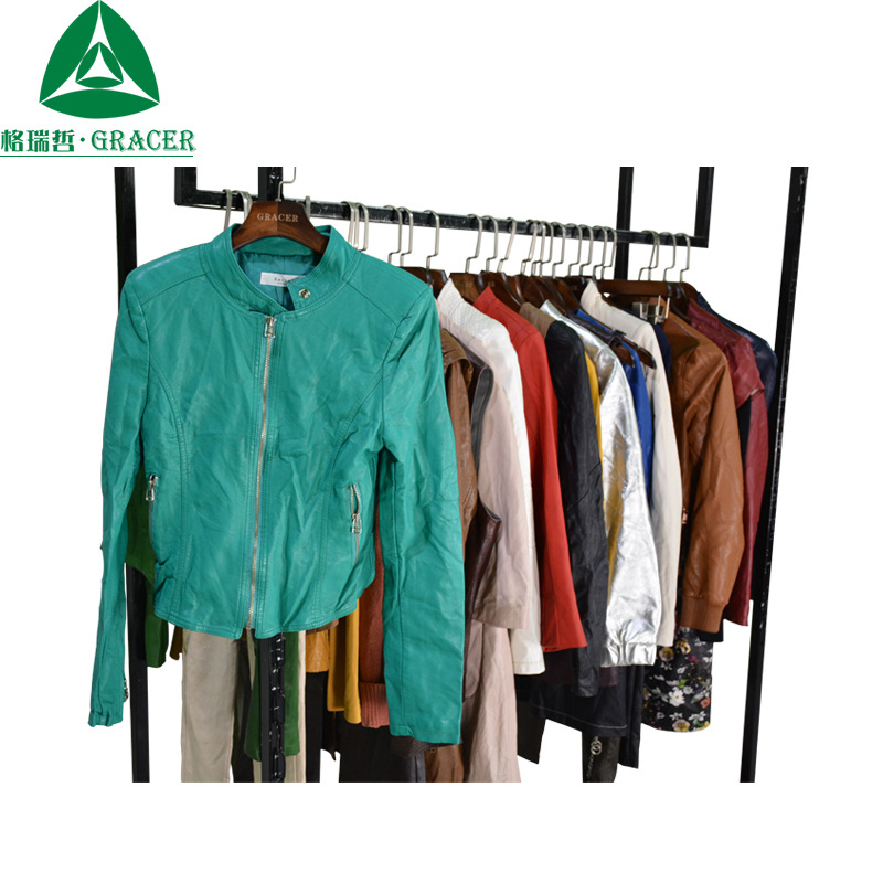 2018春季出口东南亚second hand宽松时尚拉链舞蹈演出服摇滚皮衣