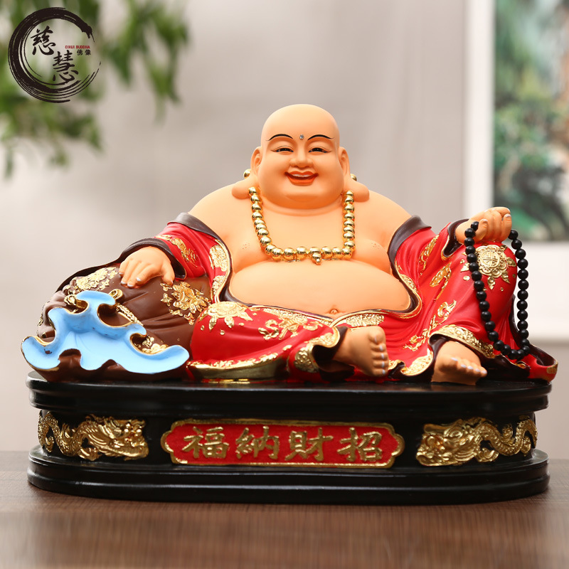慈慧厂家批发树脂佛像12寸弥勒佛客厅大肚弥勒佛摆件宽体彩绘笑佛