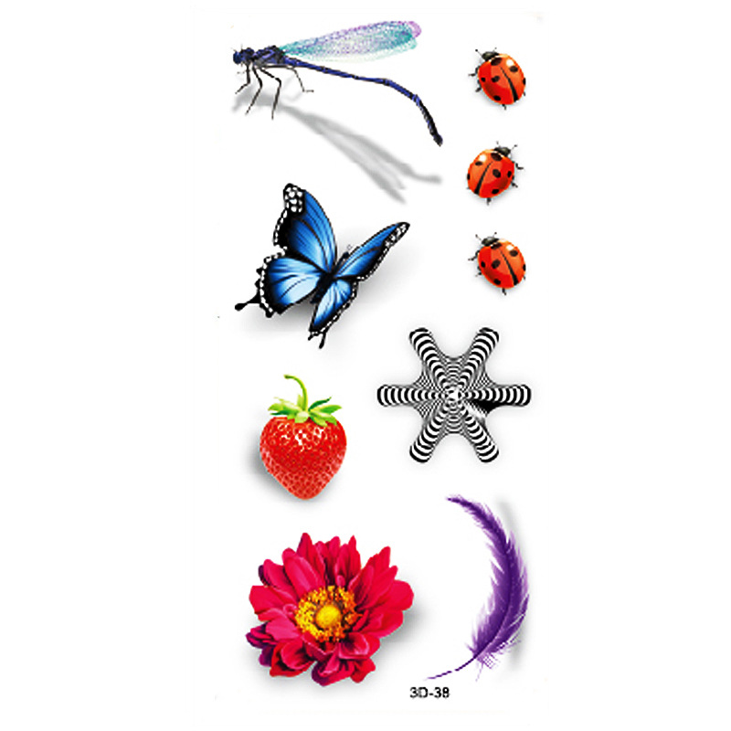 Rosa tatuaje pegatinas 3D TikTok Net color rojo impresión tatuaje pegatinas mariposa flor impermeable tatuaje pegatinas