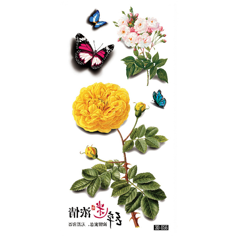 Rosa tatuaje pegatinas 3D TikTok Net color rojo impresión tatuaje pegatinas mariposa flor impermeable tatuaje pegatinas