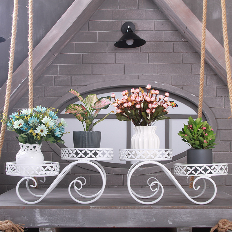 European-style iron flower pot rack high and low-rise green radish succulent pot rack living room balcony floor-standing plant rack wholesale