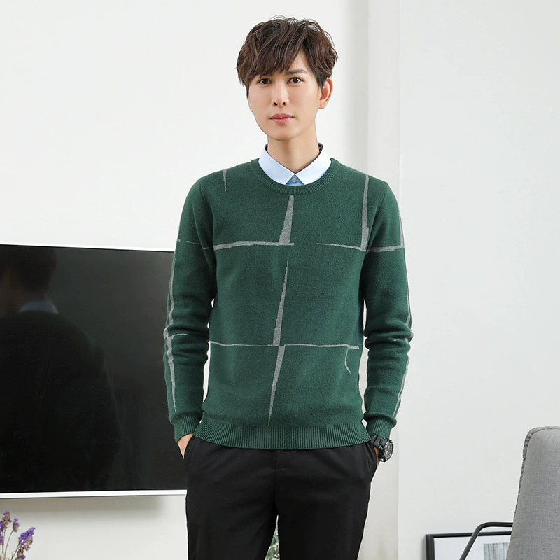 [Распродажа] Теплый свитер Мужской Модный с круглым вырезом, модный креативный узор с цветным сращиванием, модный приталенный свитер с длинными рукавами из скрепленной пряжи