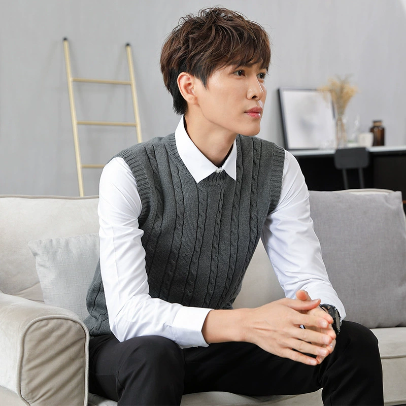 [Зазор] Мужской жилет-свитер Жилет без рукавов с половинным воротником Вязаный мужской модный приталенный свитер в Корейском стиле
