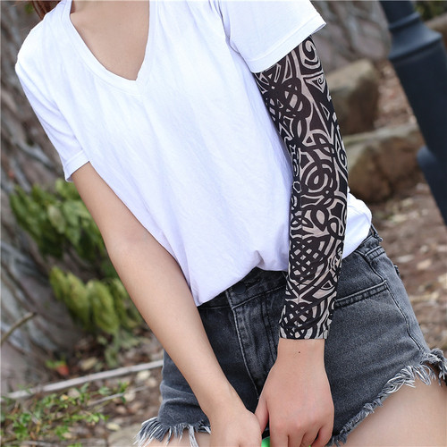 Summer tattoo sun protection sleeve for outdoor cycling sports breathable floral arm fashionable realistic seamless cover sleeve