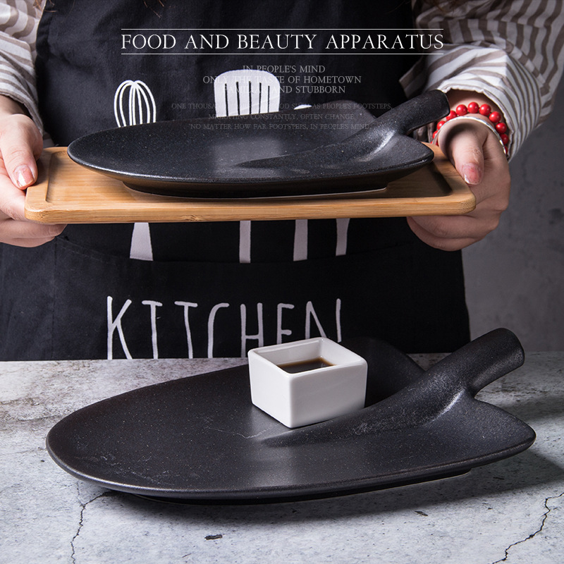 Placa de pala esmerilado negro placa de cerámica placa plana