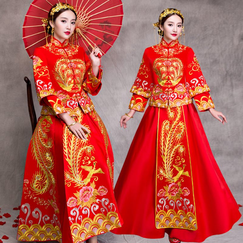 Xiuhe Dress Dragon and Phoenix Gown Bridal Dress 2025 New Maternity Wedding Chinese Traditional Costume Long-Sleeved Toast Dress Xiuhe Dress Dragon and Phoenix Gown Bridal Dress 2025 New Maternity Wedding Chinese Traditional Costume Long-Sleeved Toast Dress
