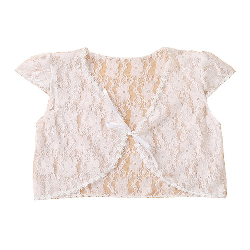 Lace Half-Sleeve Blouse for Girls, Summer Short-Sleeve Open Top, Thin Cardigan, Crossbody Style, Versatile Shoulder Cover for Girls