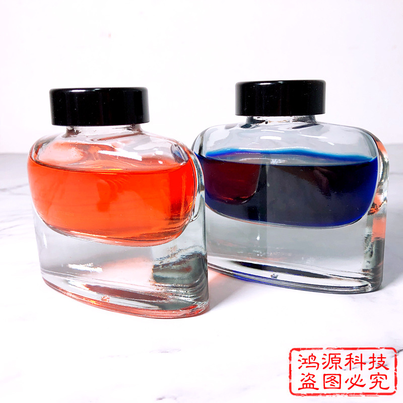 批发现货玻璃墨水瓶50ml 办公彩色染料透明分装瓶 水晶料带盖子