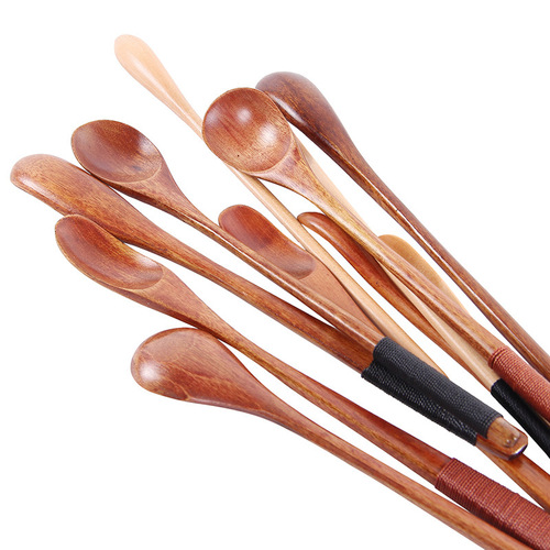 Japanese long-handled coffee spoon creative wooden tableware stirring stick milk tea milk honey small wooden spoon manufacturer