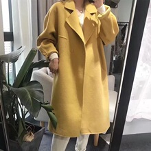 2025毛呢大衣女黄色廓形双面羊绒大衣女士长款韩版宽松双面尼外套