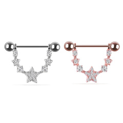 Amazon best-selling new nipple ring, pentacle breast ring, diamond-studded novelty accessory European and American popular piercing jewelry