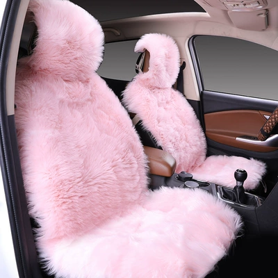 heated wool cashmere backrest | Seat cushion, seat cover - light-pink-five-seat-set-long-hair-thickening