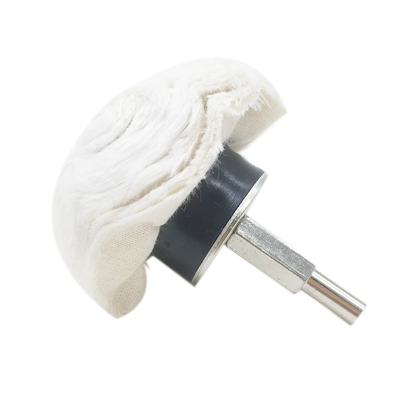 Rueda de tela blanca al por mayor transfronteriza con mango espejo pulido encerado cilíndrico seta cono rueda de tela cabeza de molienda mango diámetro 6mm