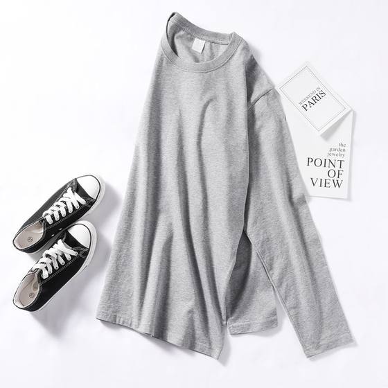 Men's Autumn and Winter Solid Color Men's T-Shirt Cross-border Men's and Women's Couple's Top Student Loose Xinjiang Cotton Heavy-weight Long-sleeved T-shirt