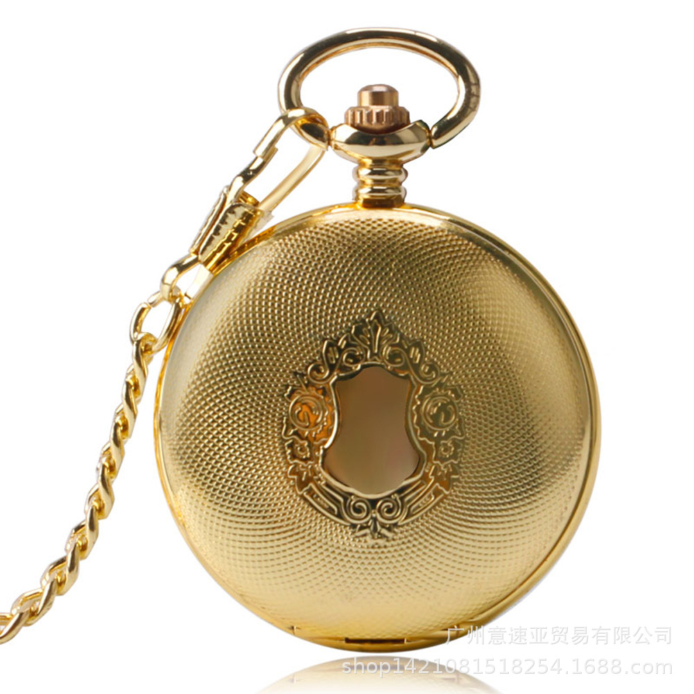 Classic Retro Exquisite Carved Golden Shield Fully Automatic Mechanical Pendant Large Pocket Watch Men's and Women's Gift Pocket Watch