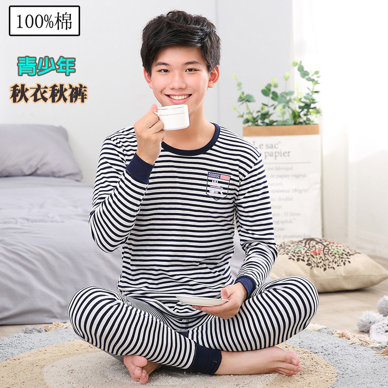 Ropa de otoño para jóvenes pantalones largos traje para niños y niñas niños medianos y grandes suéter de algodón suéter pantalones de algodón traje de ropa interior térmica