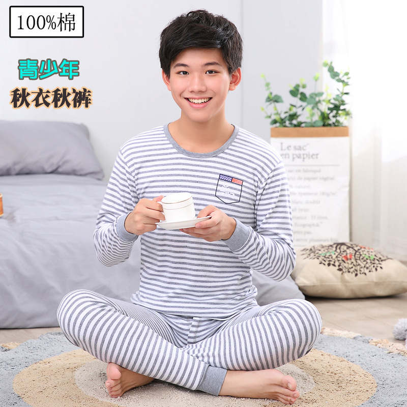 Ropa de otoño para jóvenes pantalones largos traje para niños y niñas niños medianos y grandes suéter de algodón suéter pantalones de algodón traje de ropa interior térmica