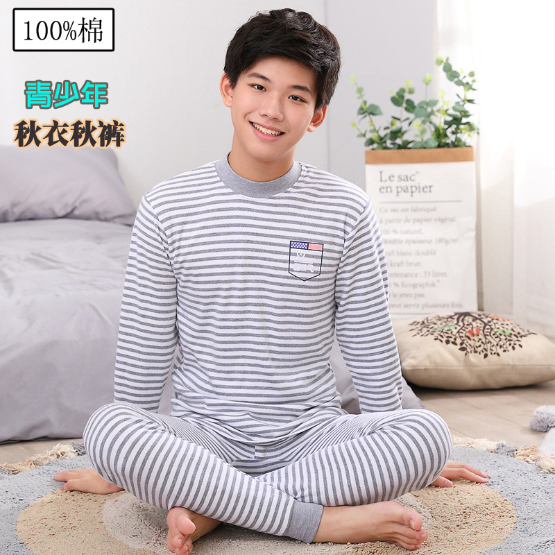 Ropa de otoño para jóvenes pantalones largos traje para niños y niñas niños medianos y grandes suéter de algodón suéter pantalones de algodón traje de ropa interior térmica