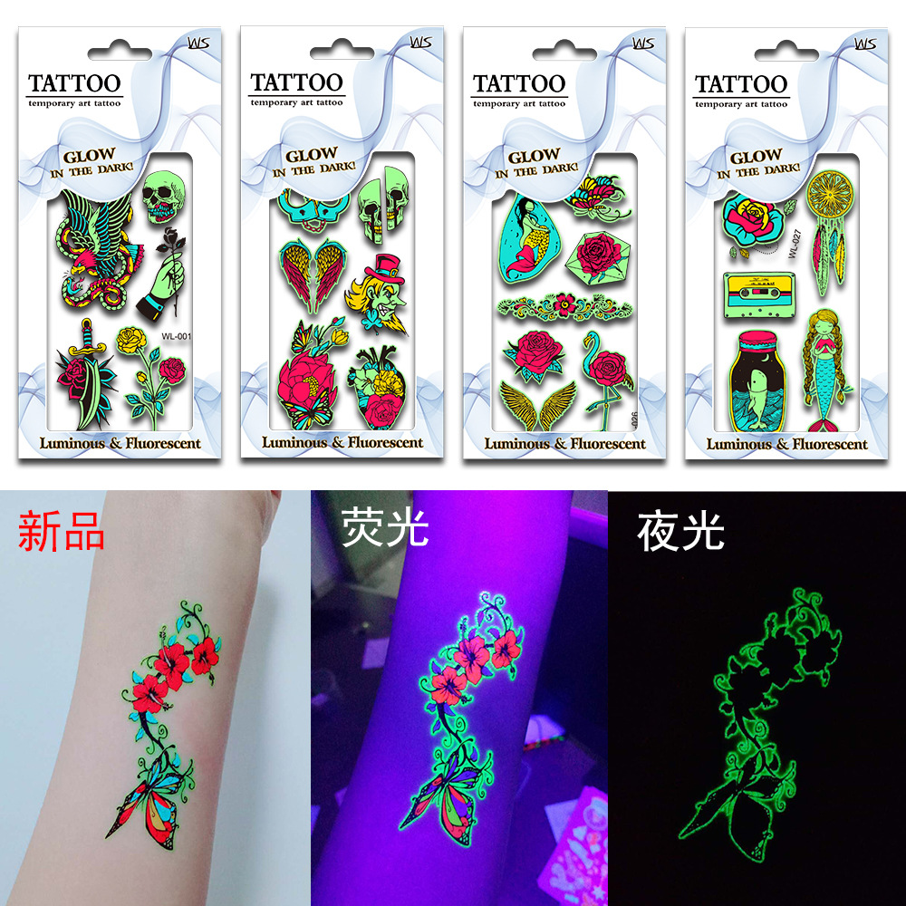 Tatuajes Temporales Luminosos Fluorescentes de Papel de Transferencia de Agua para Halloween