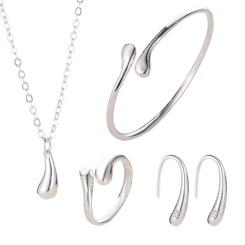 2018 europeo y americano gota de agua de cuatro piezas pulsera de moda tipo gota collar de galvanoplastia anillo de gancho de oreja traje de joyería image 1