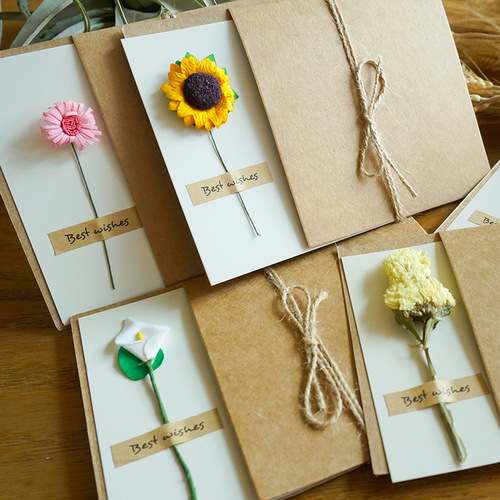 Cross-border retro kraft paper blessing dried flowers eternal flower card handmade high-end teacher's day mother's day greeting card