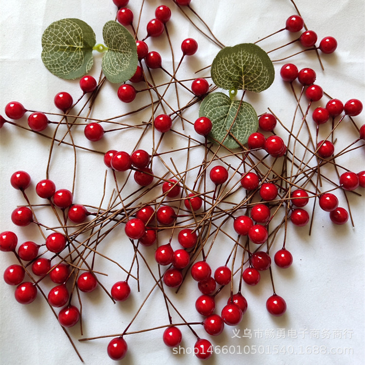 8mm圣诞小红果仿真小浆果红色圆球DIY花环手卷枝配件泡沫小红果
