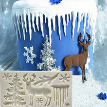 圣诞节麋鹿圣诞树雪花冰柱硅胶模具 翻糖蛋糕装饰模具 DIY烘焙