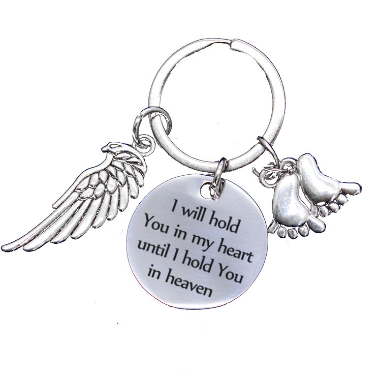 Wings footprints I will hold you in my heart stainless steel keychain memory lost child