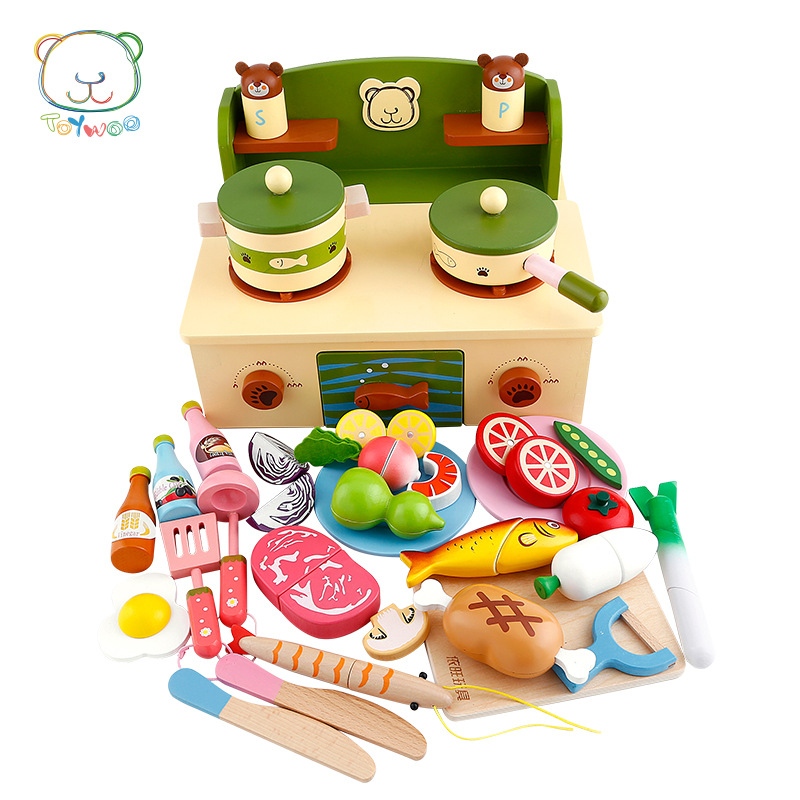 Wooden children's family cooker for cutting for boys and girls