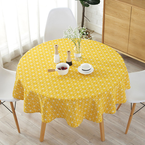 Nordic polyester cotton round dining tablecloth color triangle…
