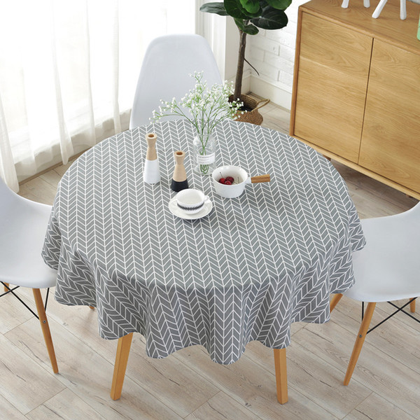 Nordic polyester cotton round dining tablecloth color triangle…