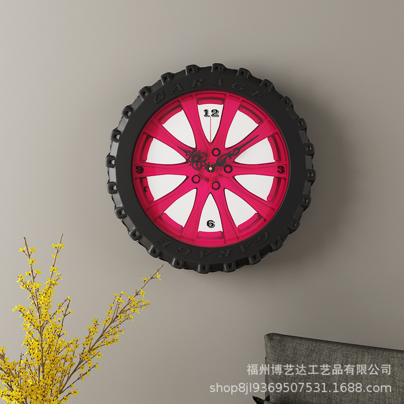装饰挂钟新款创意潮流个性钟表大气时尚复古时钟轮胎造型艺术时钟