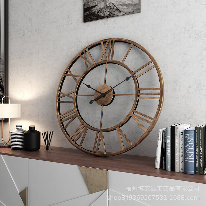 American Hot Selling Wall Clock Retro Roman Clock Simple Living Room Silent Clock Creative Decoration Iron Wall Clock Factory