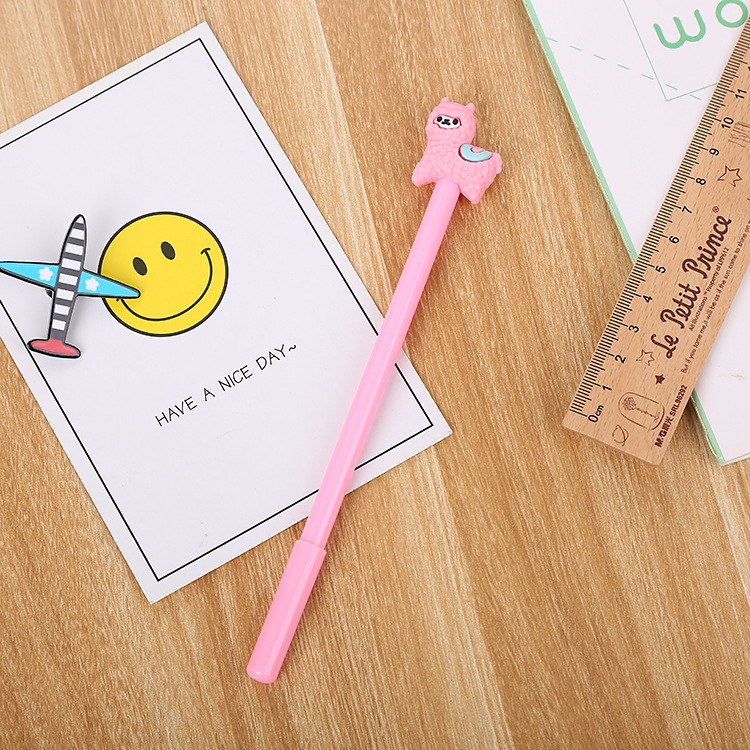 Dibujos animados alpaca pluma de gel aprendizaje creativo papelería suministros de oficina pluma de agua lindo estudiante Premio logo al por mayor