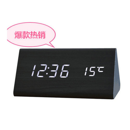Source manufacturer led wooden clock thermometer electronic clock creative wooden student alarm clock triangle digital clock