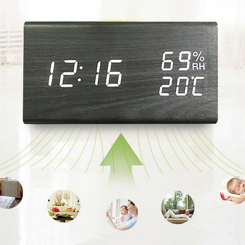Factory sales wooden digital alarm clock, temperature and humidity clock, LED wooden clock, triangular electronic clock, LED wooden clock