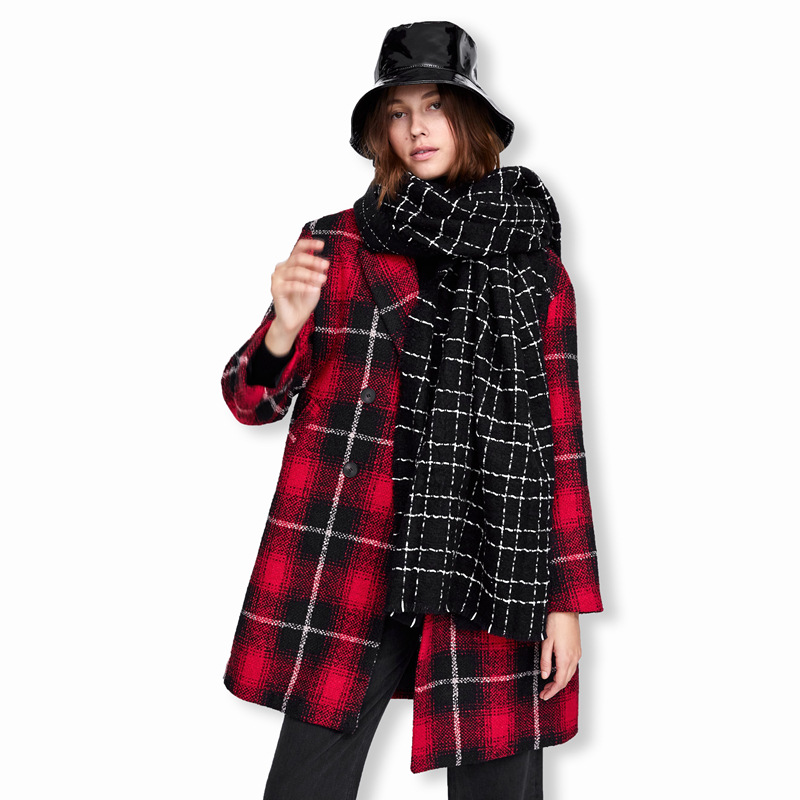 Otoño e Invierno bufanda popular europeo y americano original solo Z mismo estilo un blanco y negro Plaid engrosado chal cálido mujeres bufanda de todo partido