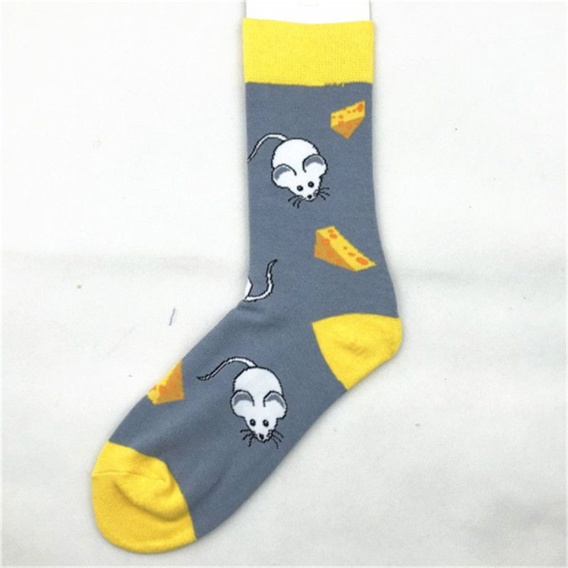 Calcetines de moda para hombres y mujeres calcetines largos de algodón para hombres calcetines de Jacquard de frutas de color animal calcetines felices