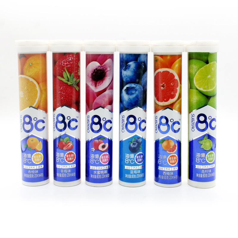 Haiyi 8 degrees effervescent tablets 80gVC vitamin C blueberry strawberry lime grapefruit orange honey peach 6 flavors
