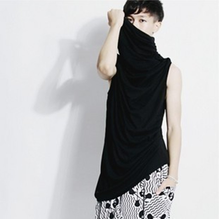 새로운 스타일 롱 특색 한국 스타일 민소매 티셔츠 슬랜트 밑단 공연 무대 착용 남성복