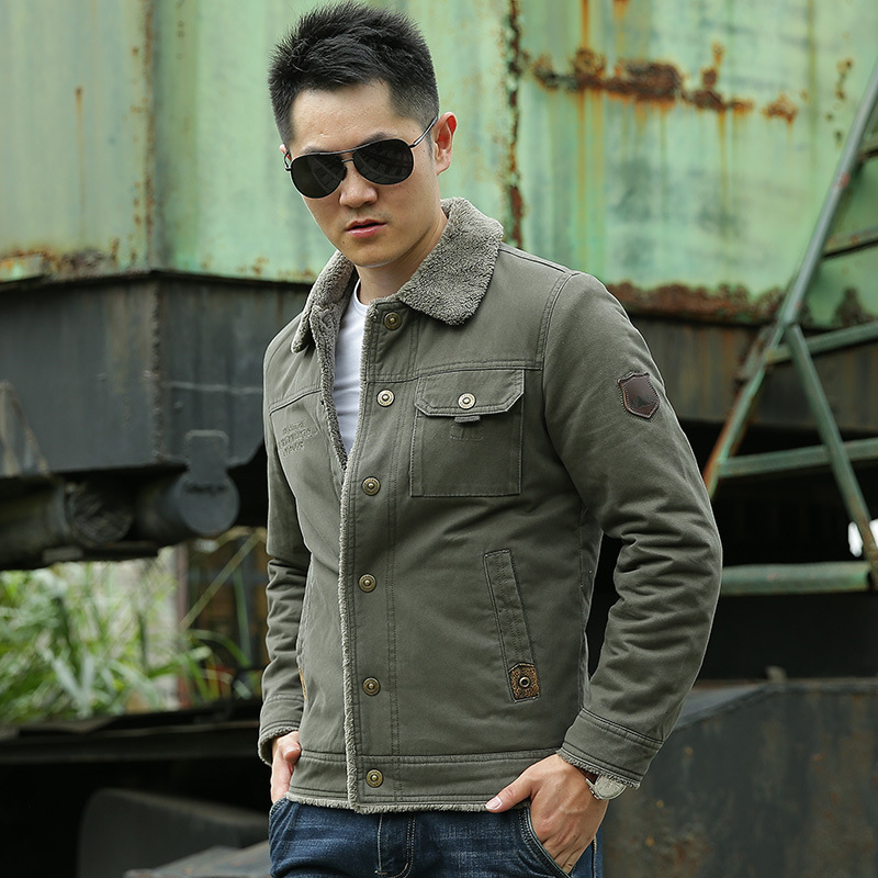 Autumn and Winter New Jacket Men's Casual Fashion European and American Military Style Lapel Fleece Jacket Cotton Coat 3166