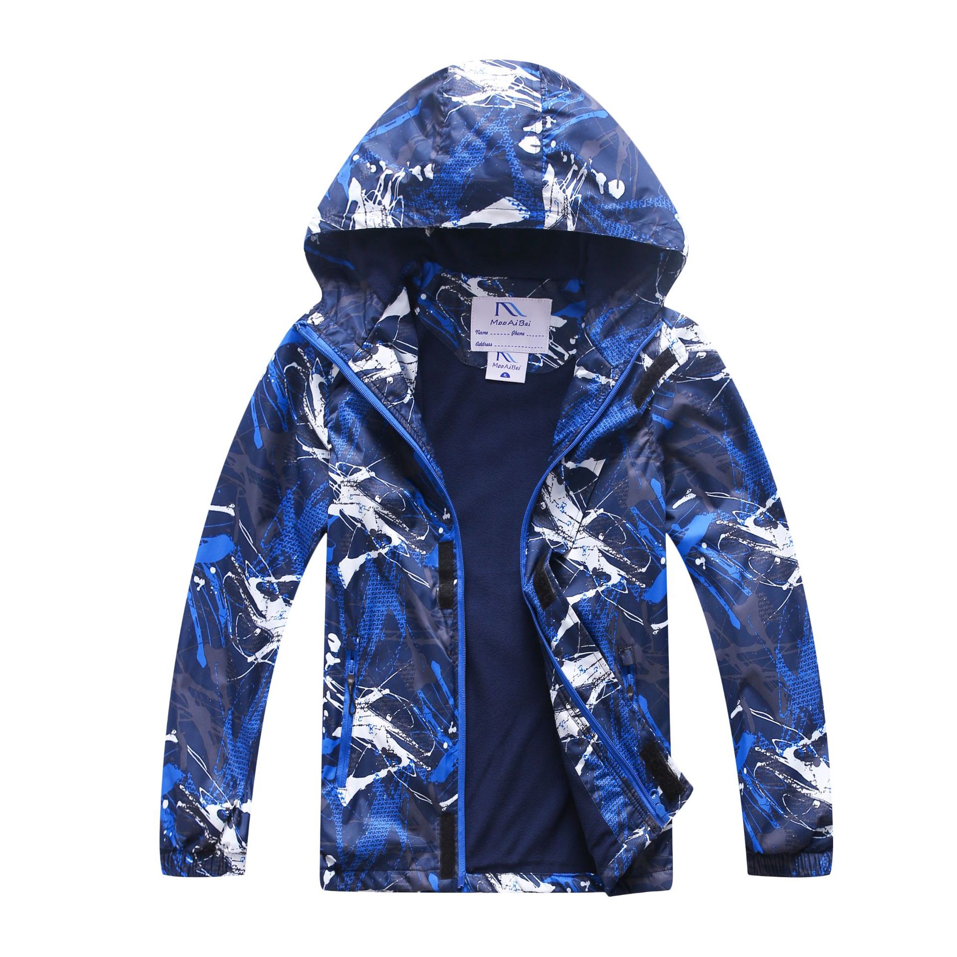 Cross-Border Children's Windbreaker Spring and Autumn New Boys' Jacket Medium and Large Children's Velvet Hooded Jacket
