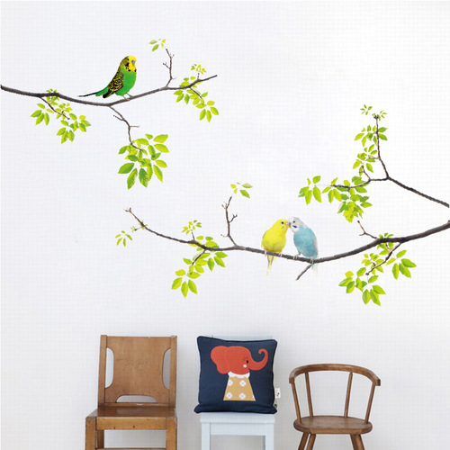 Manufacturer wholesale new XM309 fresh branch bird wall sticker living room TV sofa background decoration removable