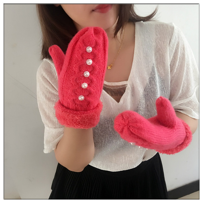 De Punto de fábrica de protección del medio ambiente de fibra acrílica de conexión apuntando perlas de doble capa cómodo forro de terciopelo de algodón guantes calientes para el dibujo y la personalización de la muestra