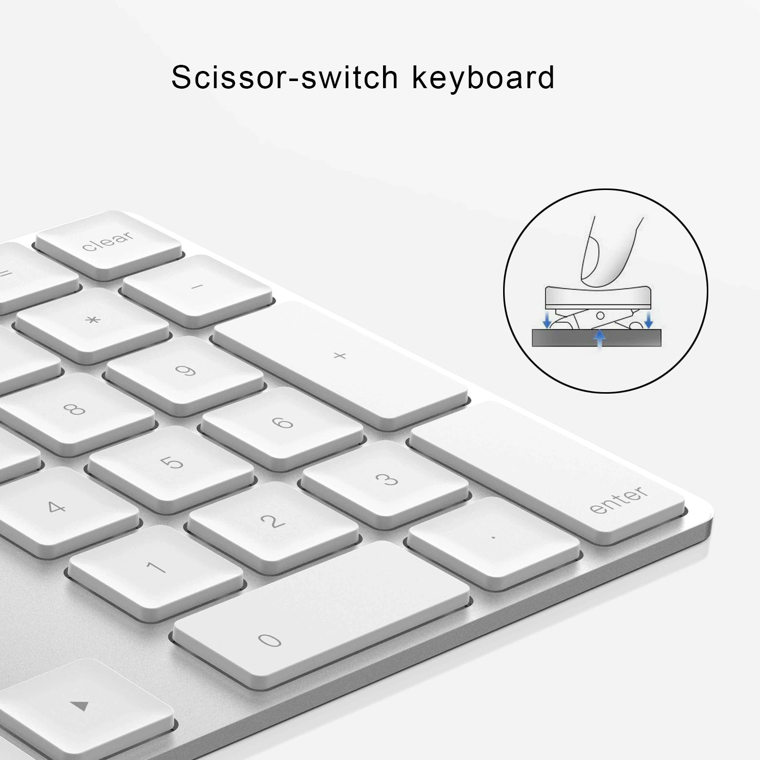 Bluetooth Numeric Keypad BT181, Aluminum Alloy 34-Key Compact, Apple-compatible