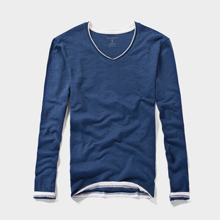 Japanese men's long-sleeved T-shirt men's spring new cotton V-neck solid color bottoming shirt casual men's T-shirt wholesale
