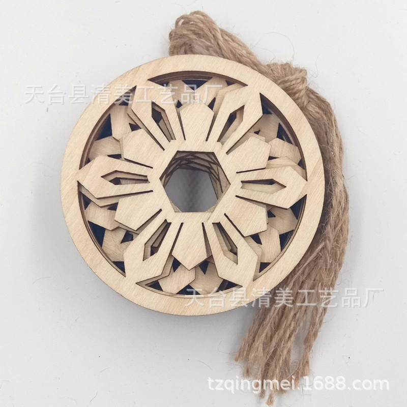 Nuevo colgante de Navidad, colgante, color de madera de bricolaje, hoja de madera tallada, hoja redonda para el hogar, pieza colgante, hoja de madera, artesanía