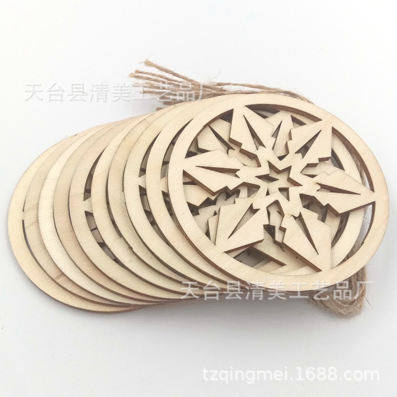 Nuevo colgante de Navidad, colgante, color de madera de bricolaje, hoja de madera tallada, hoja redonda para el hogar, pieza colgante, hoja de madera, artesanía