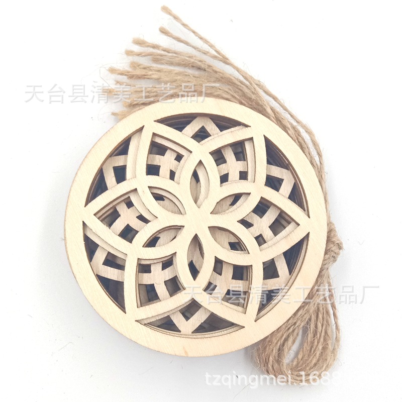 Nuevo colgante de Navidad, colgante, color de madera de bricolaje, hoja de madera tallada, hoja redonda para el hogar, pieza colgante, hoja de madera, artesanía